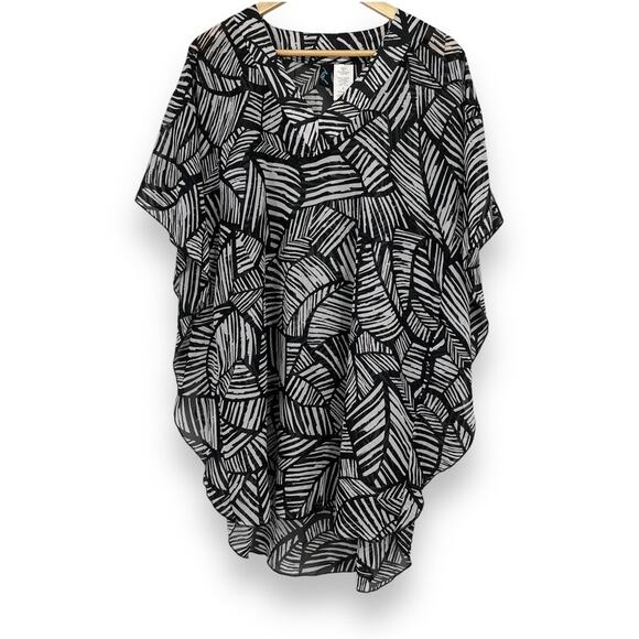 Azul Swim Pullover Sheer Tunic Cover Leaf Print Women's S Black White Beach Pool - Picture 1 of 6